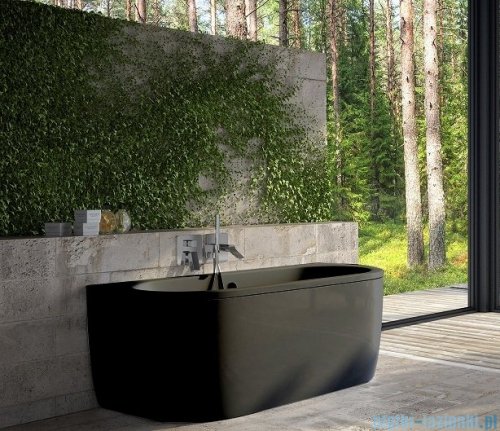 Besco Volya / Vista black wanna 150x75cm wolnostojąca przyścienna czarna z syfonem #WKV-150-WSCZARNA