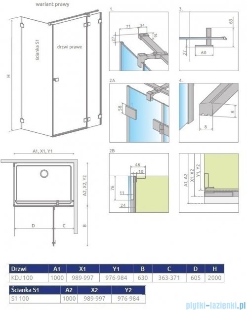 Radaway Essenza Pro White Kdj kabina 100x100cm prawa szkło przejrzyste 10097100-04-01R/10098100-01-01