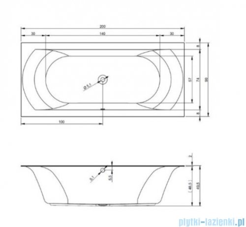 Riho Linares wanna prostokątna 200x90cm nóżki+syfon B144001005/207095/208869