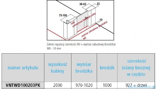 Vitalle NOLA ścianka boczna 100 cm czarna VNTWD100203PK