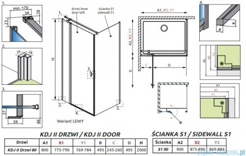 Radaway Nes 8 Black Kdj II kabina 80x90cm lewa czarny mat/szkło przejrzyste 10086080-54-01L/10089090-01-01
