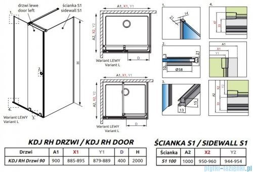 Radaway Furo Black KDJ RH kabina 90x100cm lewa szkło przejrzyste 10104442-54-01LU/10110460-01-01/10113100-01-01