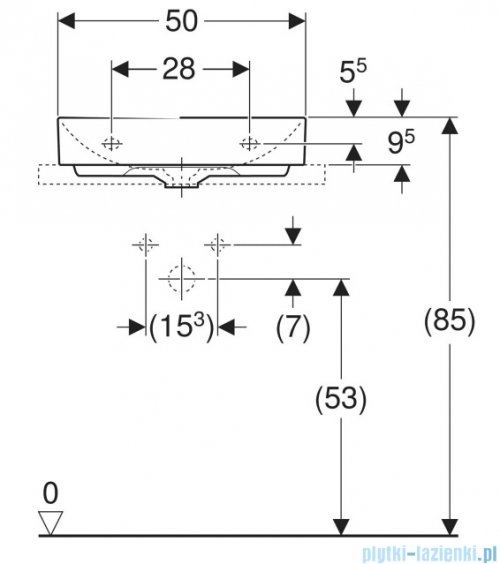 Geberit One Umywalka prostokątna z otworem na baterię 50x41cm KeraTect 505.030.01.6