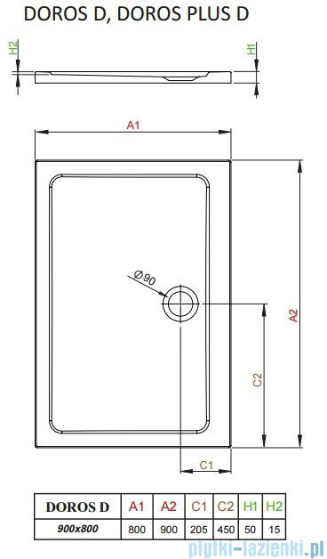 Radaway Doros D Brodzik prostokątny 90x80x5cm SDRD9080-01