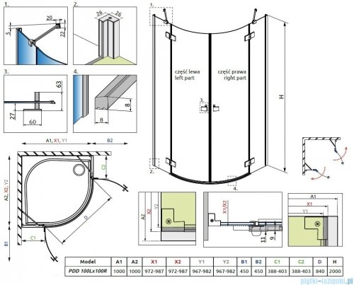 Radaway Essenza Pdd kabina 100x100cm szkło przejrzyste 1385003-01-01L/1385003-01-01R