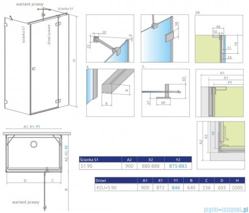 Radaway Essenza Pro Kdj+S kabina 90x90x90cm prawa szkło przejrzyste 10097390-01-01R/10098090-01-01/10098090-01-01