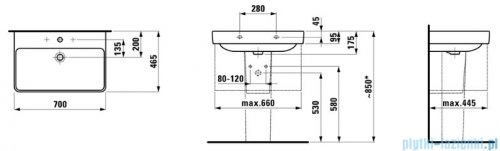 Laufen Pro S umywalka ścienna 70x46cm biała H8109670001041