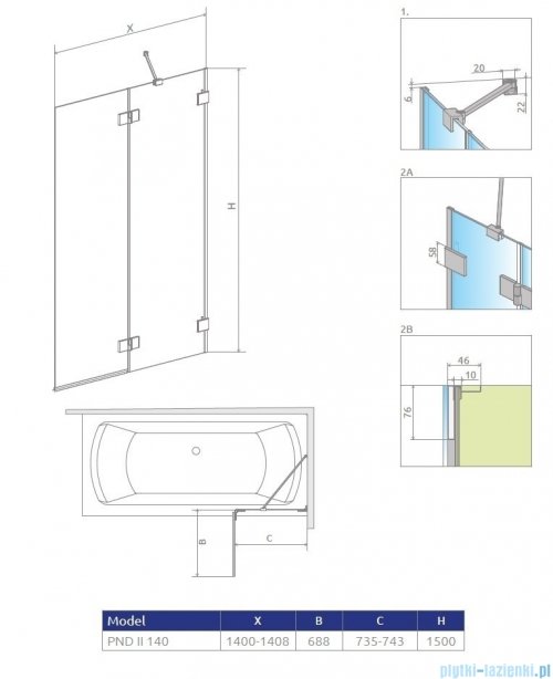 Radaway Essenza Pro White Pnd II parawan nawannowy 140cm prawy przejrzyste 10102140-04-01R
