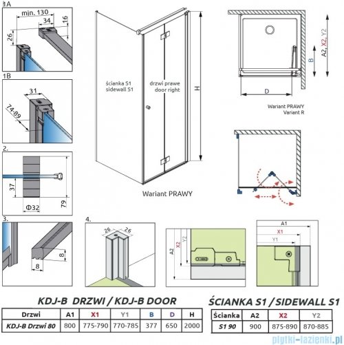 Radaway Nes Kdj B Brushed GunMetal kabina 80x90cm prawa szczotkowany grafit 10025080-92-01R/10039090-01-01