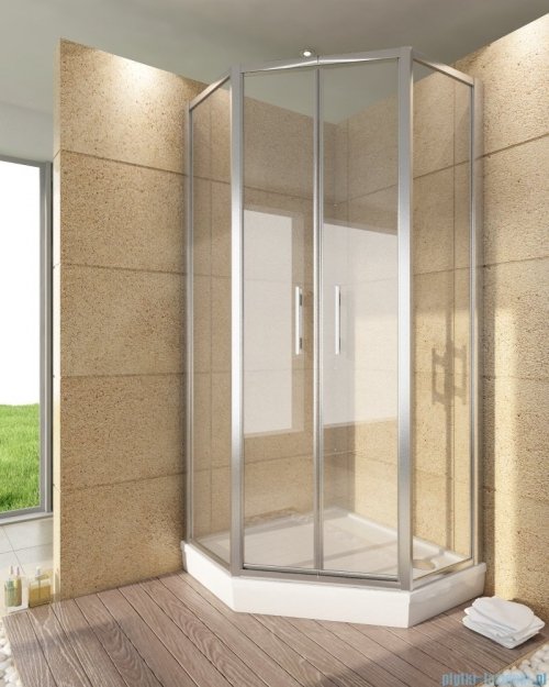 SanSwiss Top-Line Pięciokątna kabina prysznicowa TOP52 z drzwiami otwieranymi 100x100cm Durlux/srebrny mat TOP5261000122