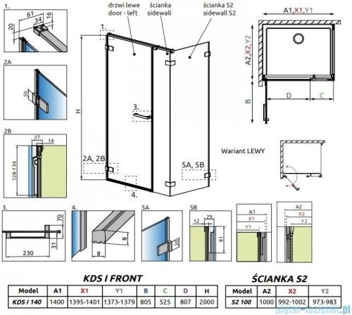 Radaway Arta Kds I kabina 140x100cm lewa szkło przejrzyste 386820-03-01L +1386105-03-01+386112-03-01