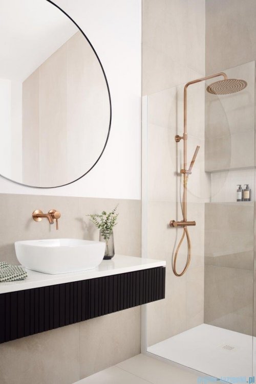 KFA MOZA BRUSHED ROSE GOLD deszczownia wannowa z baterią termostatyczną miedź szczotkowana 5736-921-34