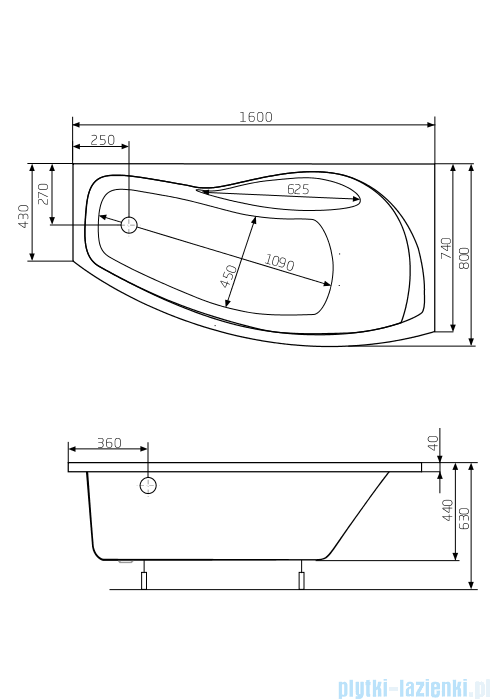 Roca Nicole wanna asymetryczna 160x80 cm prawa A24T161000