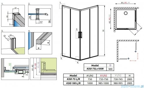 Radaway Idea White Kdd kabina 75x100cm szkło przejrzyste 387066-04-01L/387062-04-01R
