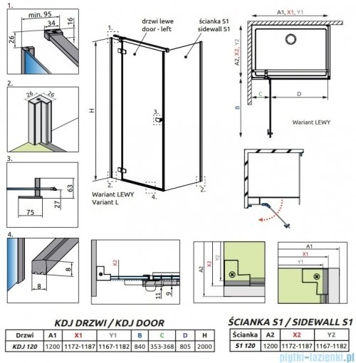 Radaway Fuenta Kdj kabina 120x120cm lewa chrom połysk szkło przejrzyste 1384042-01-01L/1384054-01-01