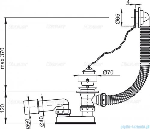 Alcaplast Basic syfon wannowy z korkiem gumowym chrom A501