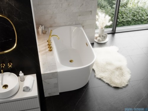 The North Bath Calia wanna wolnostojąca przyścienna prawa 150x75cm z korkiem i przelewem ZŁOTYM  6845-1501ROEMGL