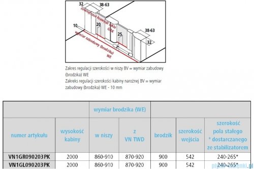 Vitalle NOLA drzwi wahadłowe 1-skrzydłowe z polem stałym prawe 90 cm czarne VN1GR090203PK