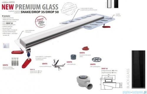 Wiper New Premium Black Glass Odpływ liniowy z kołnierzem 120 cm syfon drop 50 poler 500.0385.01.120