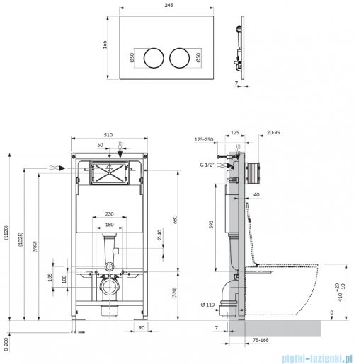 Omnires Flush Set Strongframe stelaż podtynkowy do WC z ECO spłukiwaniem przycisk spłukujący biały mat STFWCECO1M-RWM