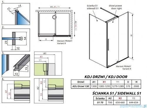 Radaway Furo Gold  Kdj kabina 130x70cm prawa szkło przejrzyste 10104672-09-01R/10110630-01-01/10113070-01-01