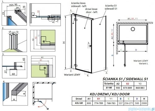 Radaway Essenza 8 Brushed Nickel Kdj kabina 80x90cm lewa szczotkowany nikiel 10480512-01-01L/10470237-91-01L/10113090-01-01