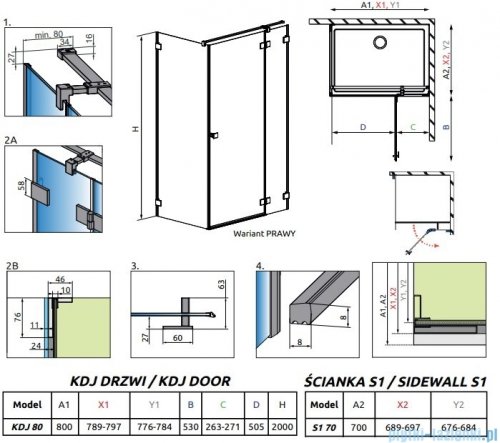 Radaway Essenza Pro Black Kdj kabina 80x70cm prawa czarny mat/szkło przejrzyste 10097080-54-01R/10098070-01-01