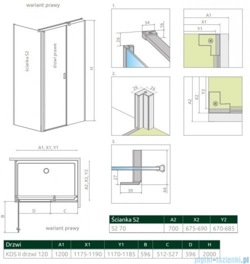 Radaway Nes Black Kds II kabina 120x70cm prawa czarny mat/szkło przejrzyste 10033120-54-01R/10040070-54-01