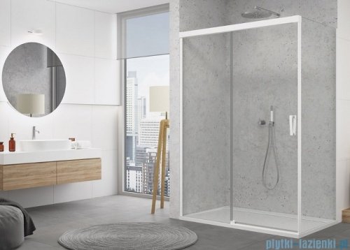SanSwiss Cadura White Line drzwi przesuwne 130cm jednoskrzydłowe lewe z polem stałym profile biały mat CAS2G1300907