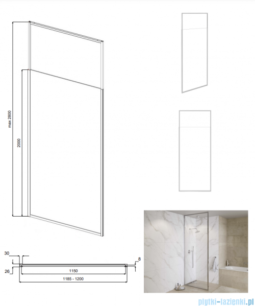 Besco Icon Chrom kabina walk-in 120x200cm przejrzyste ICH-120-200C