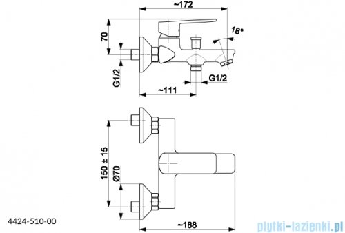 KFA AGAT bateria wannowa z natryskiem punktowym chrom 4424-510-00