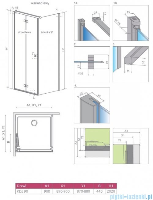 Radaway Fuenta New KDJ-B Drzwi 90cm lewe przejrzyste 384082-01-01L