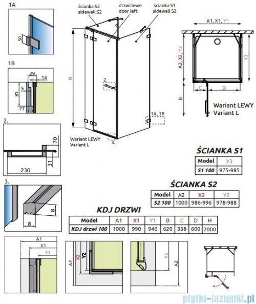 Radaway Euphoria KDJ+S Kabina przyścienna 100x100x100 lewa szkło przejrzyste + brodzik + syfon 383612-01L/383220-01L/383052-01/383032-01/SDC1010-01