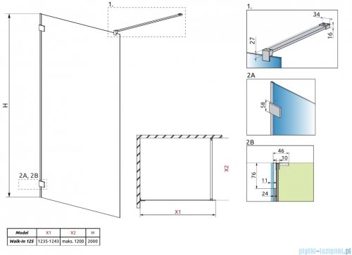 Radaway Essenza Pro Brushed GunMetal 125x200 kabina Walk-in szczotkowany grafit 10103125-92-01 