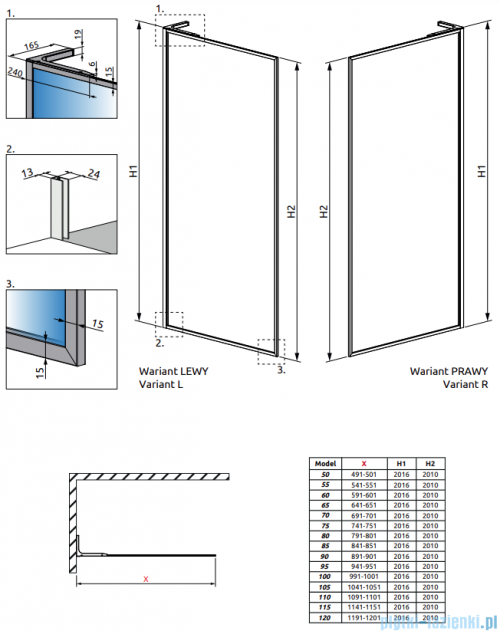 Radaway Modo F SL Brushed Copper II kabina Walk-in 65x201,6cm lewa Szczotkowana Miedź szkło przejrzyste 10419065-93-01L