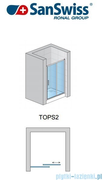 SanSwiss Top-Line TOPS2 Drzwi 2-częściowe rozsuwane 120-180cm profil połysk TOPS2SM15007