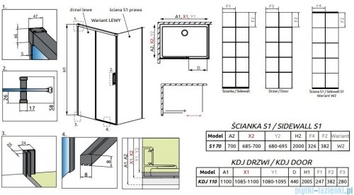 Radaway Idea Black Kdj Factory kabina prysznicowa 110x70 lewa czarny mat/szkło przejrzyste 387041-54-55L/387048-54-55R