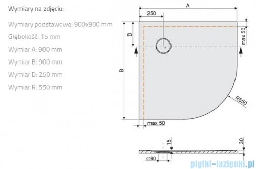 Sanplast Structure Mineral BP-M/STRUCTURE brodzik półokrągły 90x90x1,5 cm szary łupek 645-360-0430-51-010
