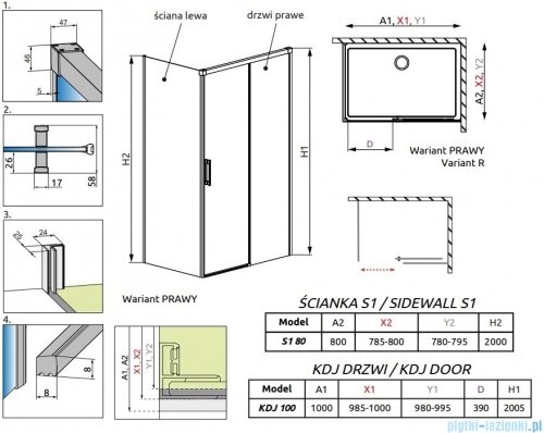 Radaway Idea White Kdj kabina 100x80cm prawa szkło przejrzyste 387040-04-01R/387051-04-01L