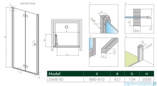 Radaway Nes Black Dwb drzwi wnękowe 90cm lewe czarny mat/szkło przejrzyste 10029090-54-01L