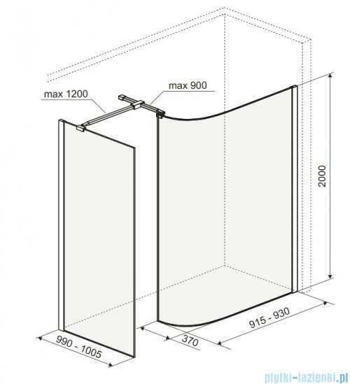 Excellent Vidoq walk-in kabina prysznicowa gięta, ścianka prosta 100cm, ścianka gięta 93cm czarny mat KAEX.1507.K.1000.0930.BL