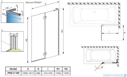 Radaway Essenza 8 SL Black PND II parawan nawannowy 100cm prawy czarny mat/przejrzyste 10500100-01-01R