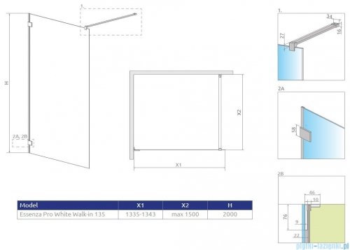 Radaway Essenza Pro White 135x200 kabina Walk-in 10103135-04-01