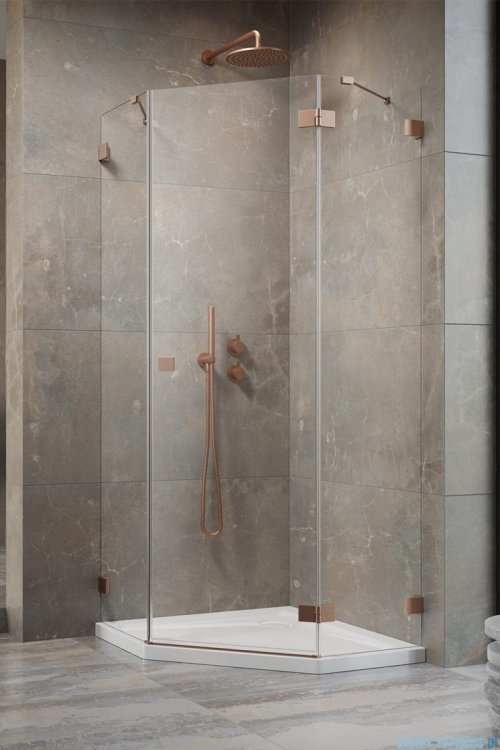 Radaway Essenza Pro Brushed Copper Ptj kabina pięciokątna 90x80 prawa szczotkowana miedź 10100000-93-01R/10100600-01-01