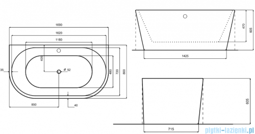 Besco Vica New wanna 170x80cm wolnostojąca przyścienna z odpływem klik-klak biały z napełnieniem przez przelew #WAS-170VNBN