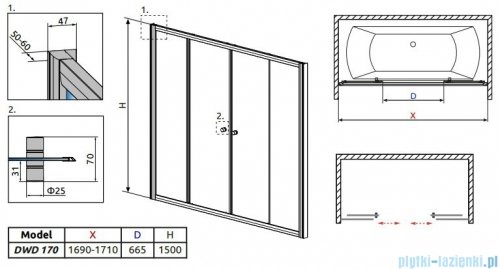 Radaway Vesta DWD Drzwi przesuwne 170 cm szkło przejrzyste 203170-01