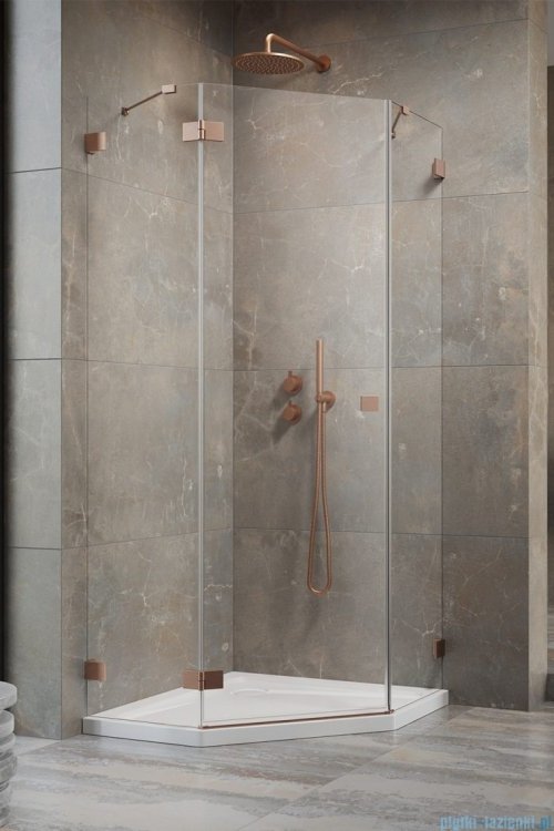 Radaway Essenza Pro Brushed Copper Ptj kabina pięciokątna 90x90 lewa szczotkowana miedź 10100000-93-01L/10100200-01-01