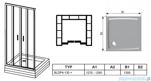 Ravak Blix BLDP4 drzwi prysznicowe 130cm aluminium transparent Anticalc 0YVJ0C00Z1