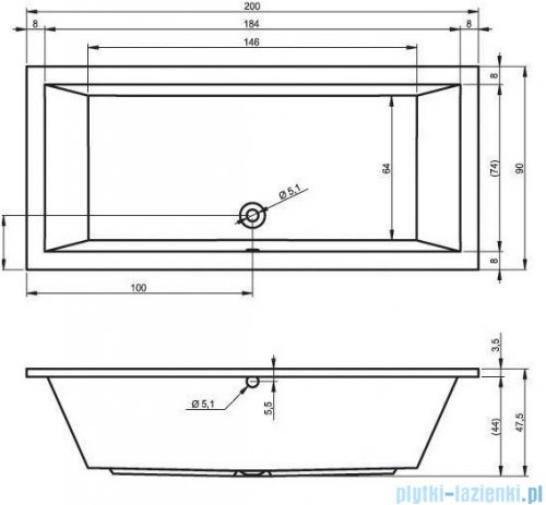 Riho Lusso wanna prostokąta 200x90cm z hydromasażem Air prawa B016002005