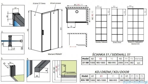 Radaway Idea Black Kdj Factory kabina prysznicowa 100x100 prawa czarny mat/szkło przejrzyste 387040-54-55R/387052-54-55L